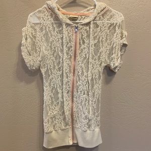 Lace short sleeve zip up